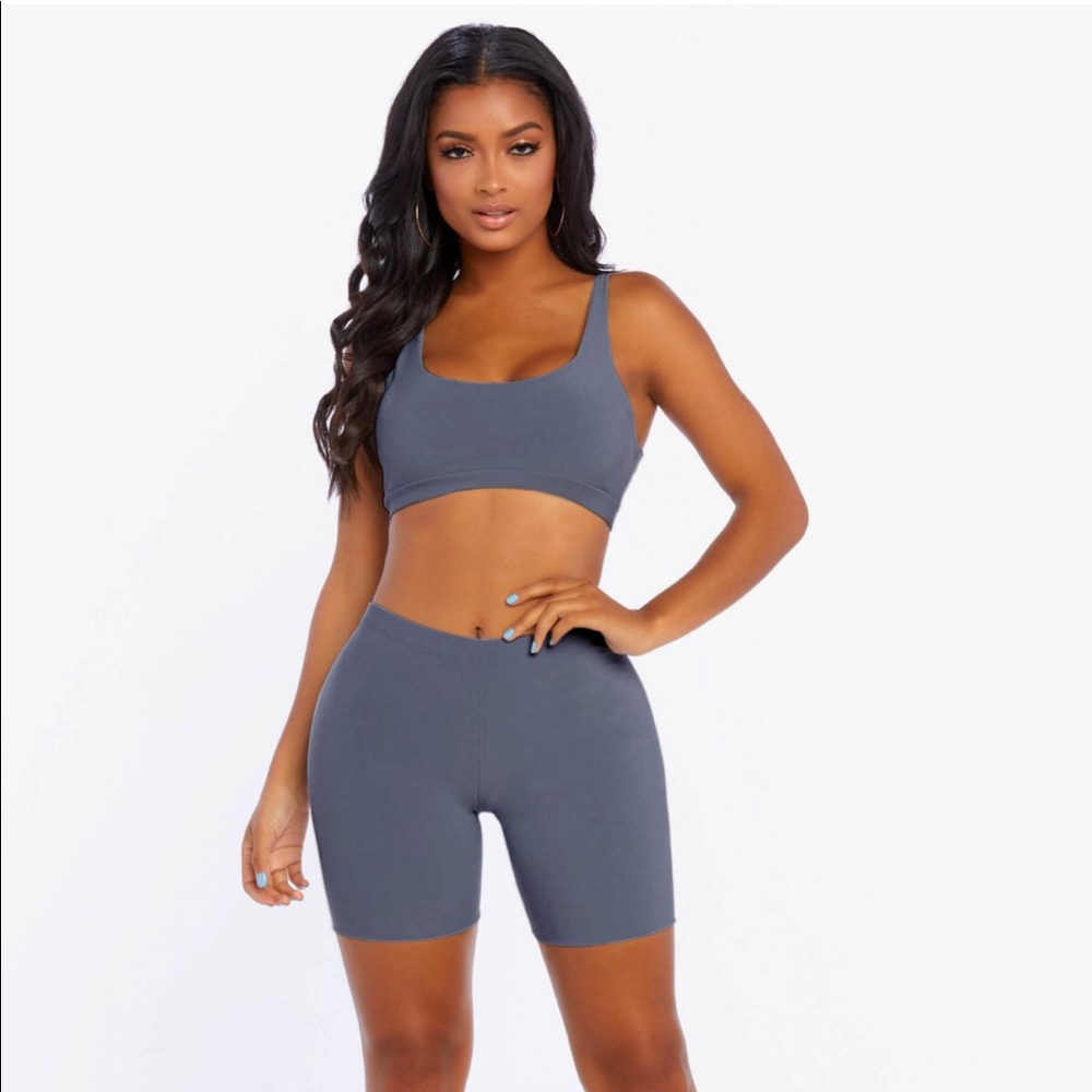 two piece crop top biker short set
